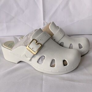 Dr. Scholl's White Clogs with Gold Buckle